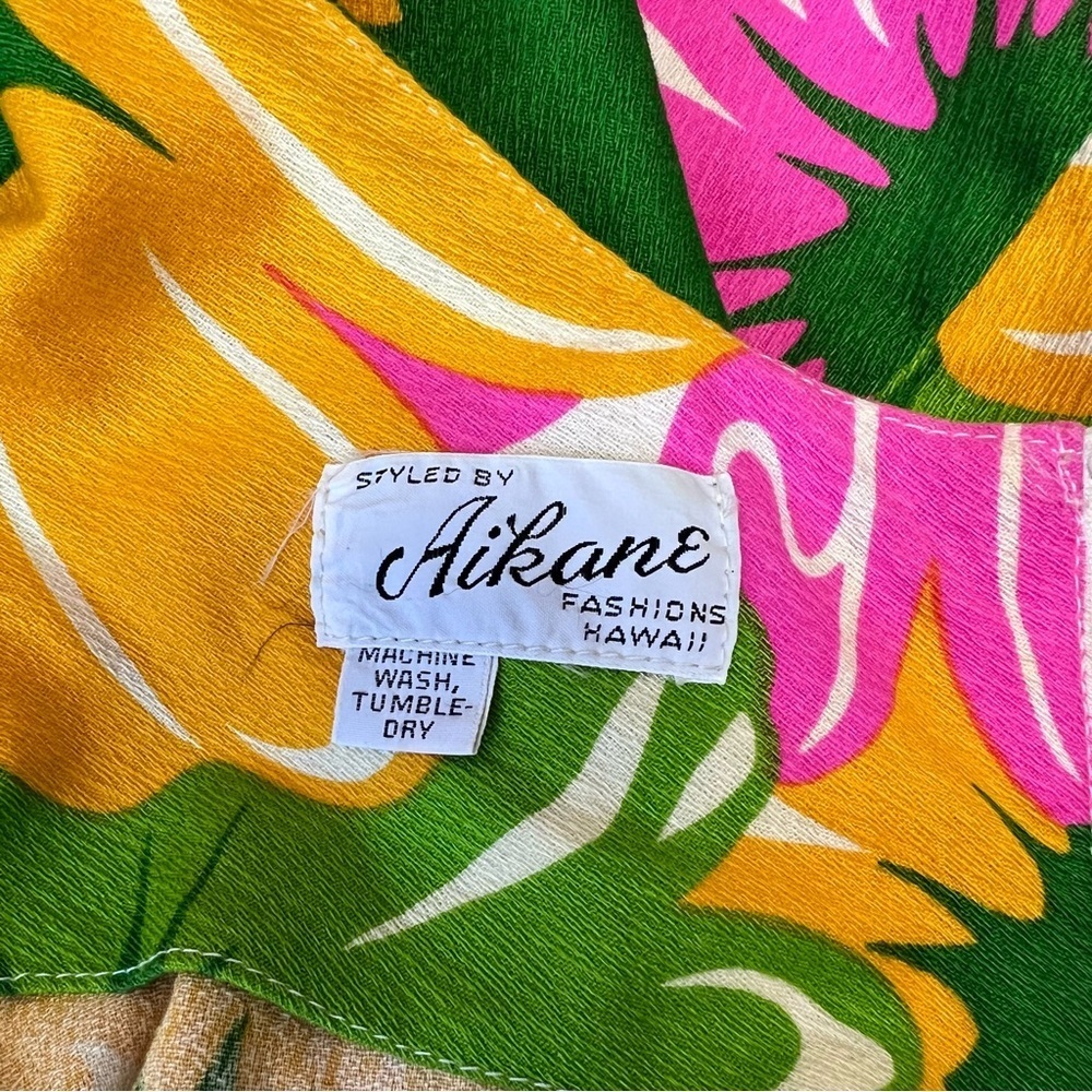 Vintage Hawaiian MCM Mid Century Mod Neon Flower Power Shift Cape Dress - Picture 11 of 14